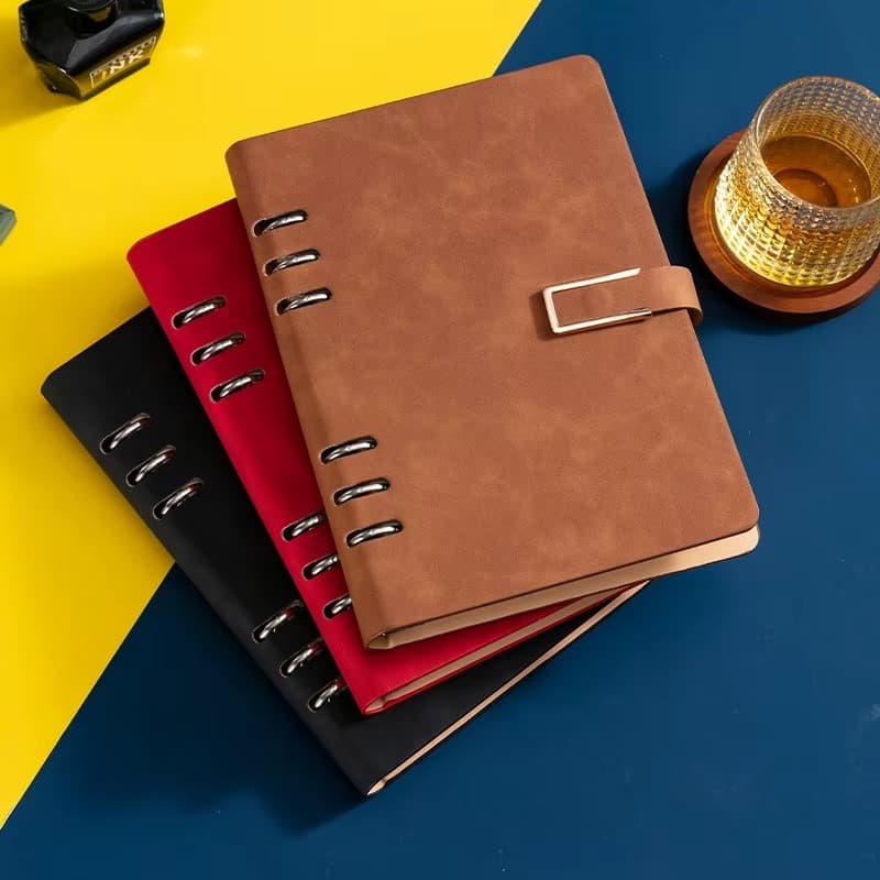 Caderno Fichario PU A5 Elegante Capa Aveludada 119 Folhas Pautadas