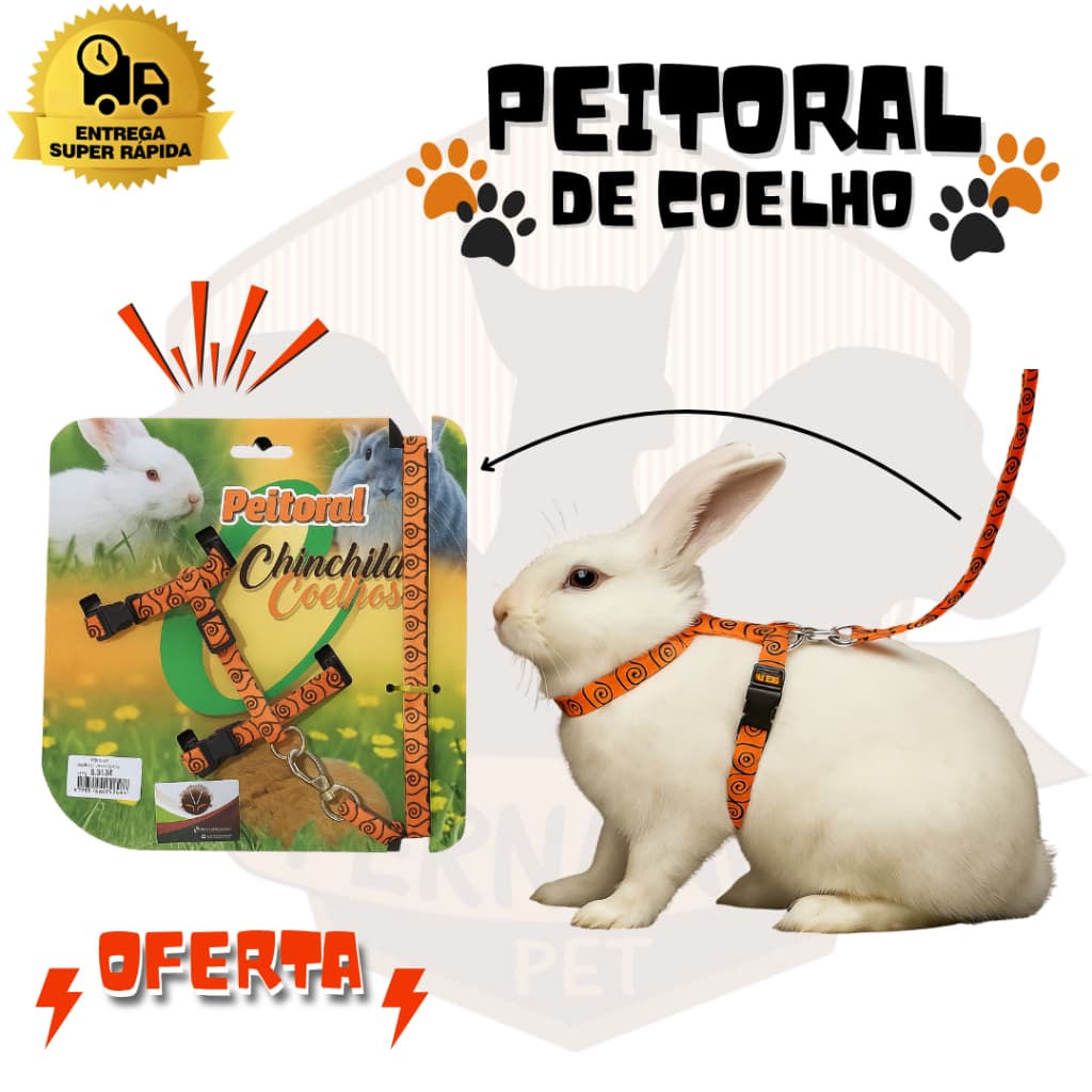 Peitoral para Coelho | Guia e Peitoral para Coelho | Chinchila | Peitoral para Pet Mini.