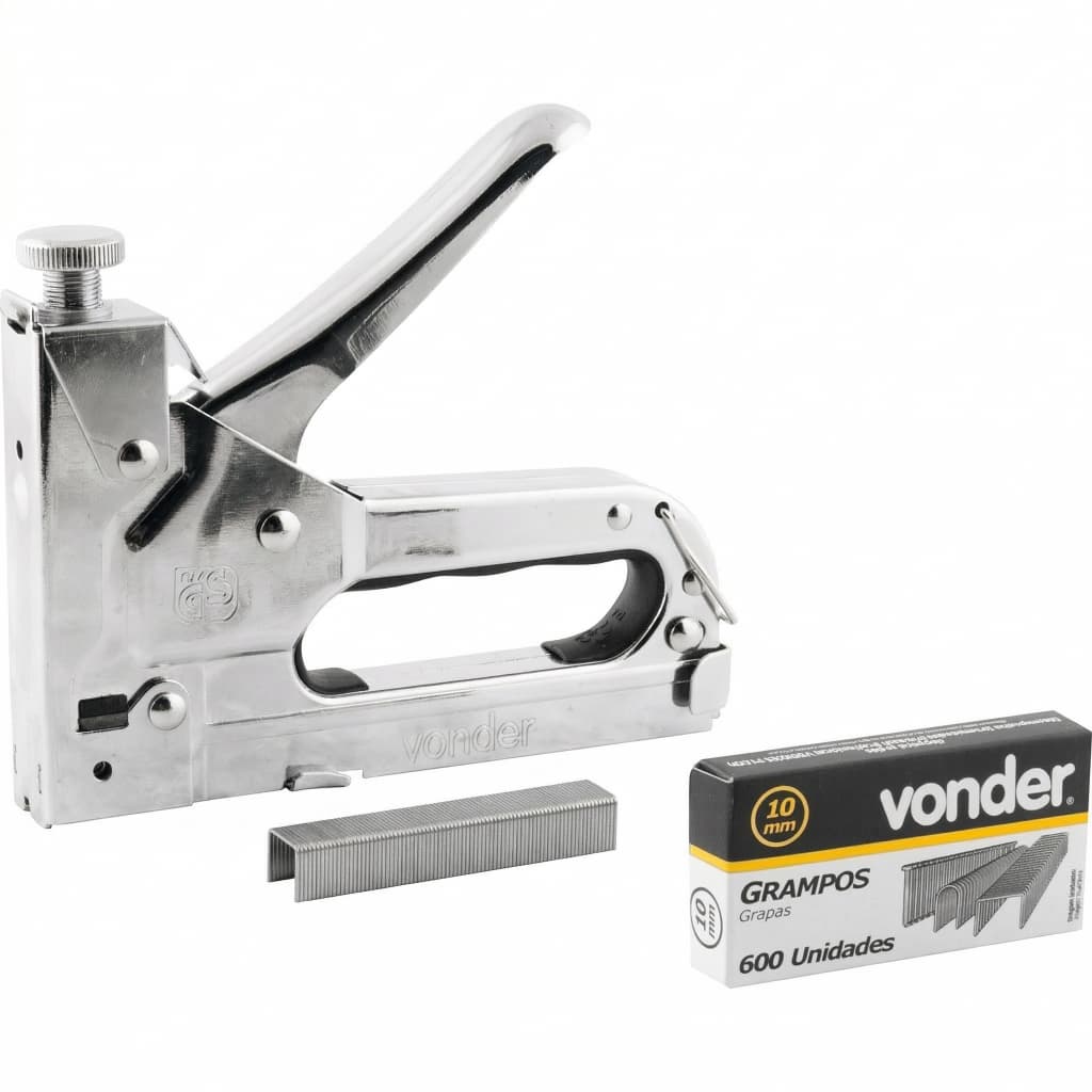 Grampeador Pinador Vonder Plus Ajuste de Pressão + 600 Grampos 2 em 1 Profissional