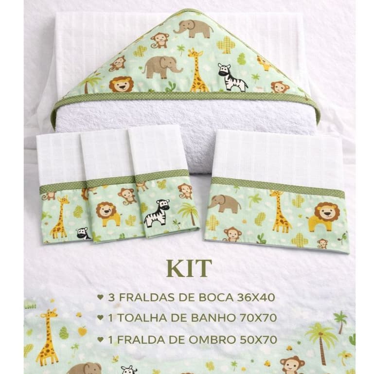 Kit Enxoval 3 fraldas De Boca 1 Toalha De Banho e 1 Fralda De Ombro 100%Algodão