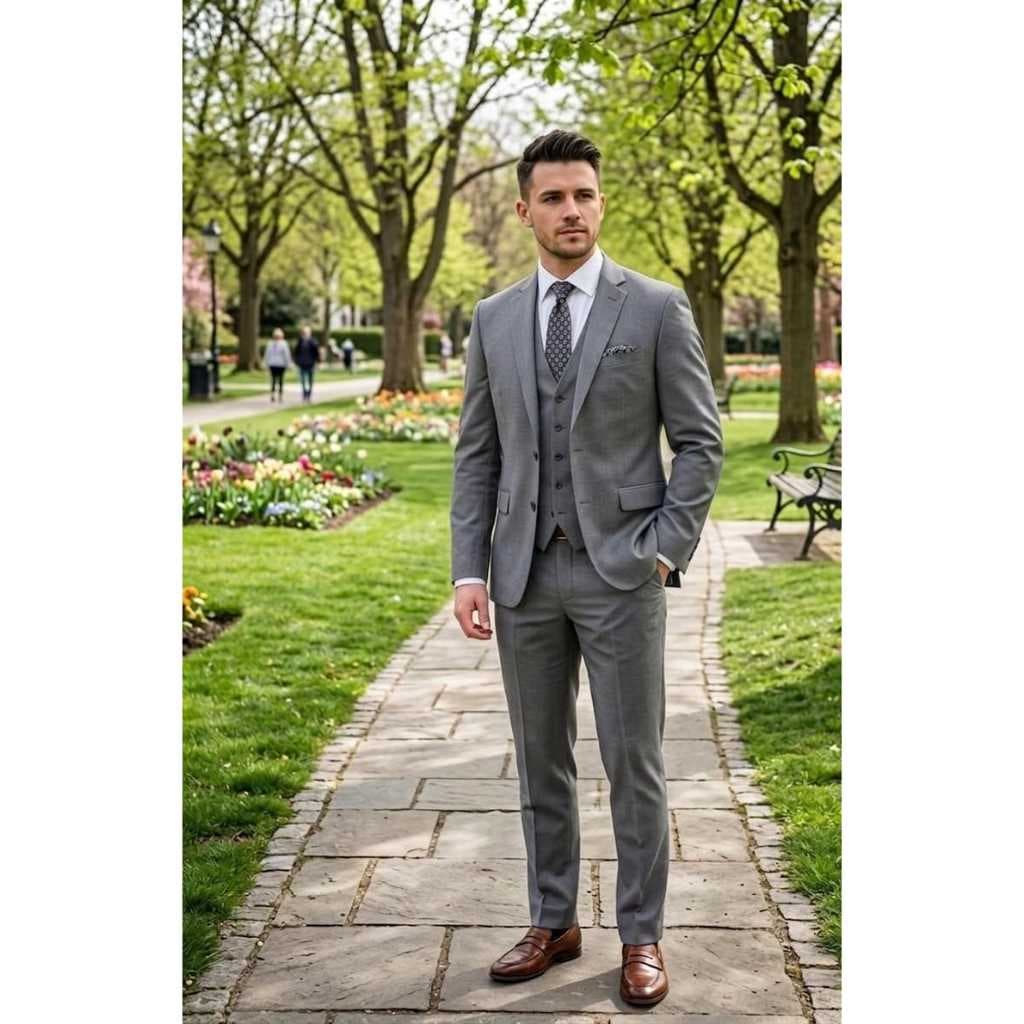 Terno Oxford Cinza Médio Completo Corte Italiano - Preço de Fabrica - 2026 Paletó + calça + Colete
