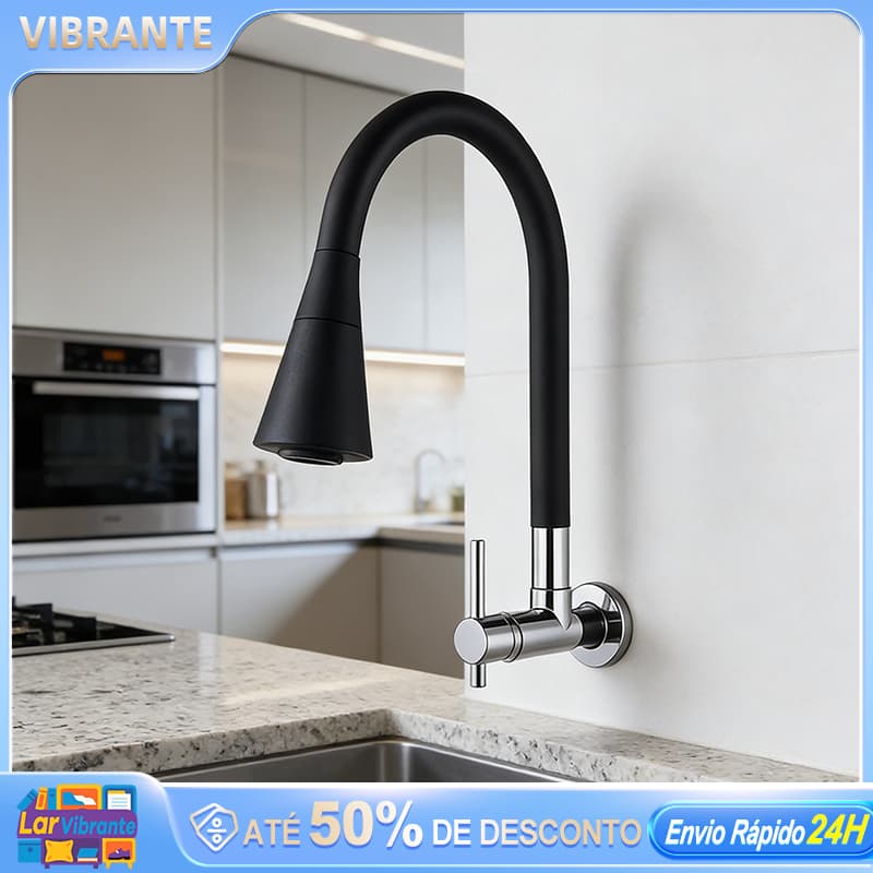 Torneira Gourmet Cozinha Preta Flexível Para Bancada Pia Mármore 2 Jatos 1/4 Volta Luxo