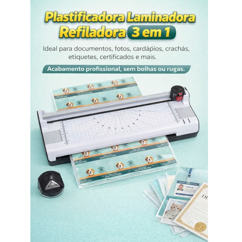 Plastificadora Laminadora Refiladora MA-320 – 3 em 1 | A4, A5, A6 | Modos Quente e Frio