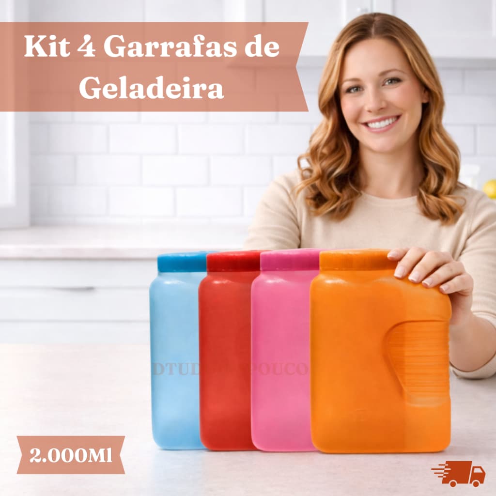 kit 4 Garrafa Geladeira 2L Coloridas Plástico Cozinha Água Domestico Verão Coloridas