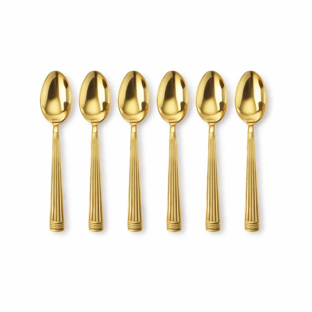 Kit 6 Colheres Sobremesa Peças Inox Dourado - Sobremesas, Doces, Bolos.