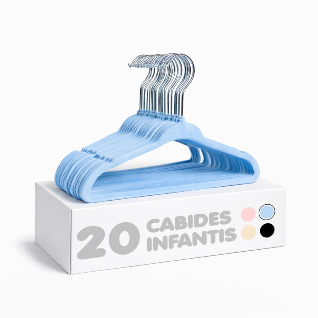 Kit【20】UN Cabide Azul de Veludo Infantil Ultrafino Flexível – Ideal para roupas infantis e de bebê