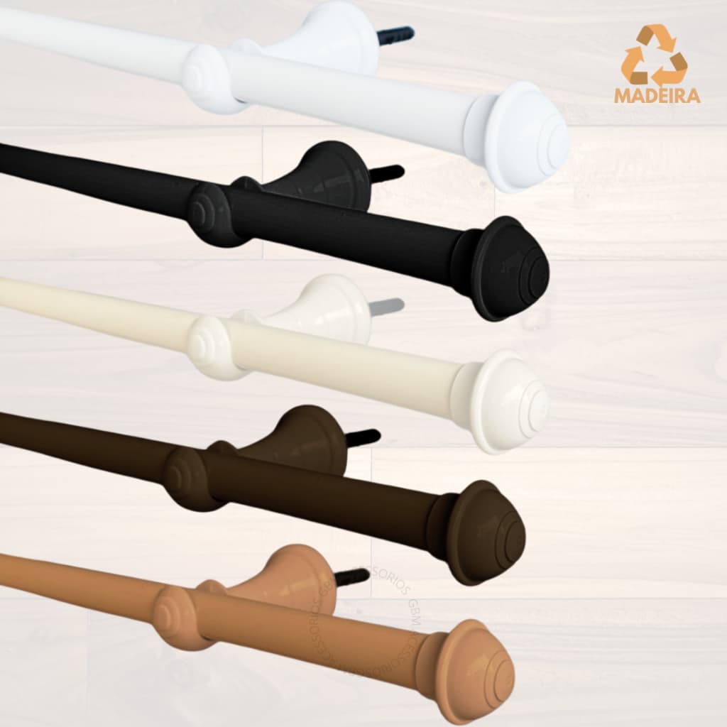 Kit Varão Madeira Cortina 2,00 Metros 19mm Varias Cores Simples