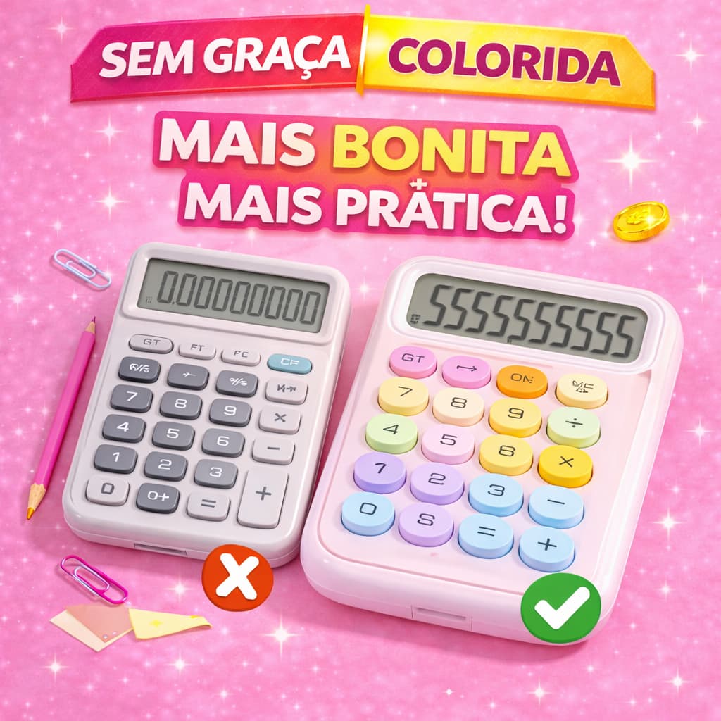 Calculadora Colorida 12 Dígitos com Teclas Grandes para Escola e Escritório