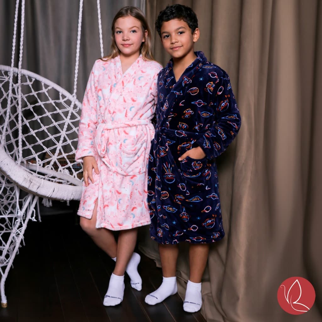 Roupão Benévola Infantil Menina Menino Microfibra Quentinho Frio Térmico Banho Inverno Pijama Aveludado Fleece Plush