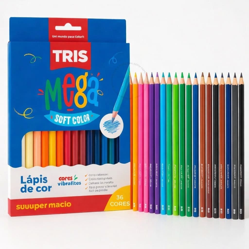 Kit 36 ou 24 ou 12 Lápis De Cor Cores Triangular Tris Mega Soft Color Colorir Cores Vibrantes