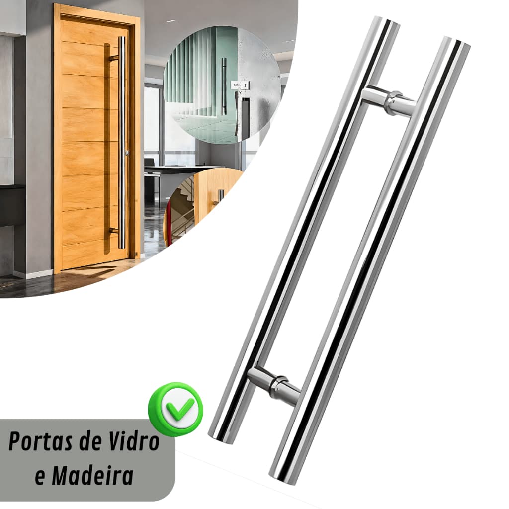 Puxador Duplo Pivotante Alumínio Haste Redonda Para Porta De Madeira, Vidro e Metal