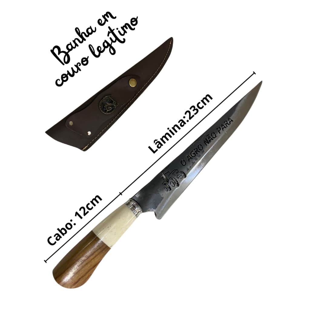 Facas Artesanal Natural Gaúcha 9''. Disco de Arado 3mm Cabo de Osso e Madeira