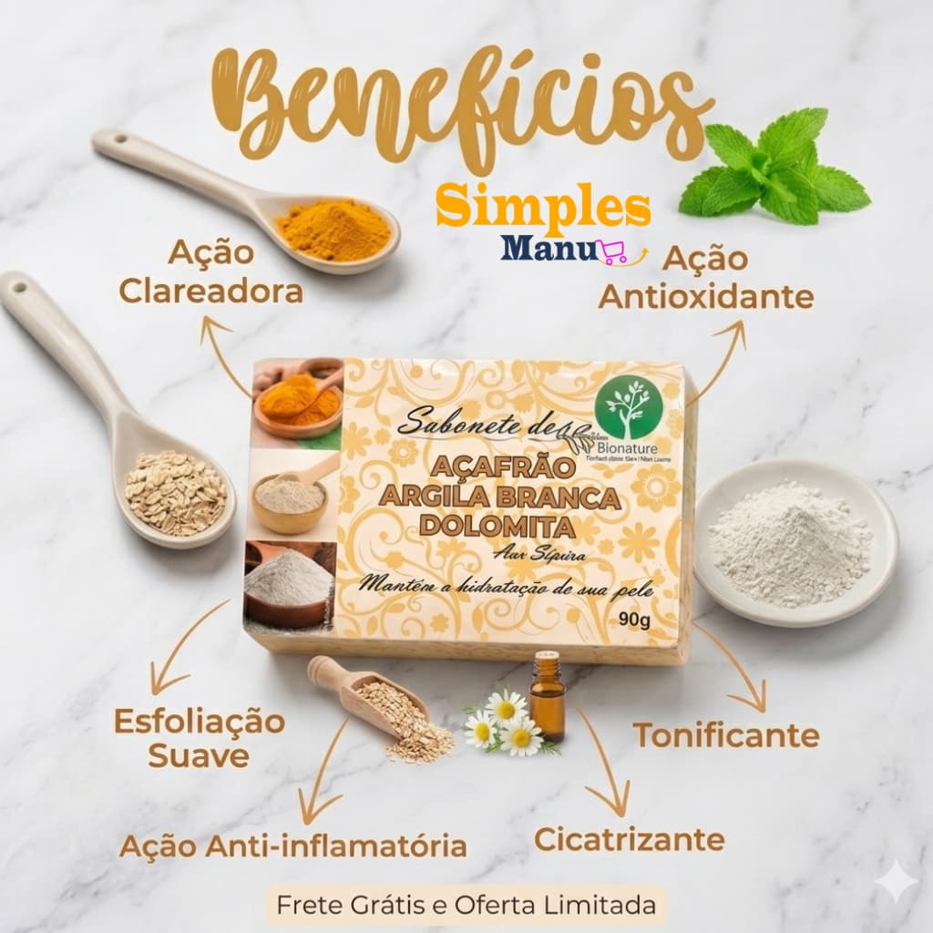 Sabonete Clareador Dolomita e Açafrão Axilas Virilha Pós-Depilação Anti Manchas Esfoliante Bionature