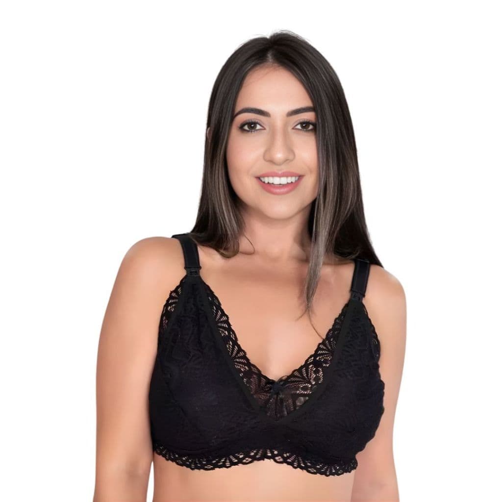 Sutiã de Amamentação Pós Parto Reforçado Feminino Com Renda Confortável Removível