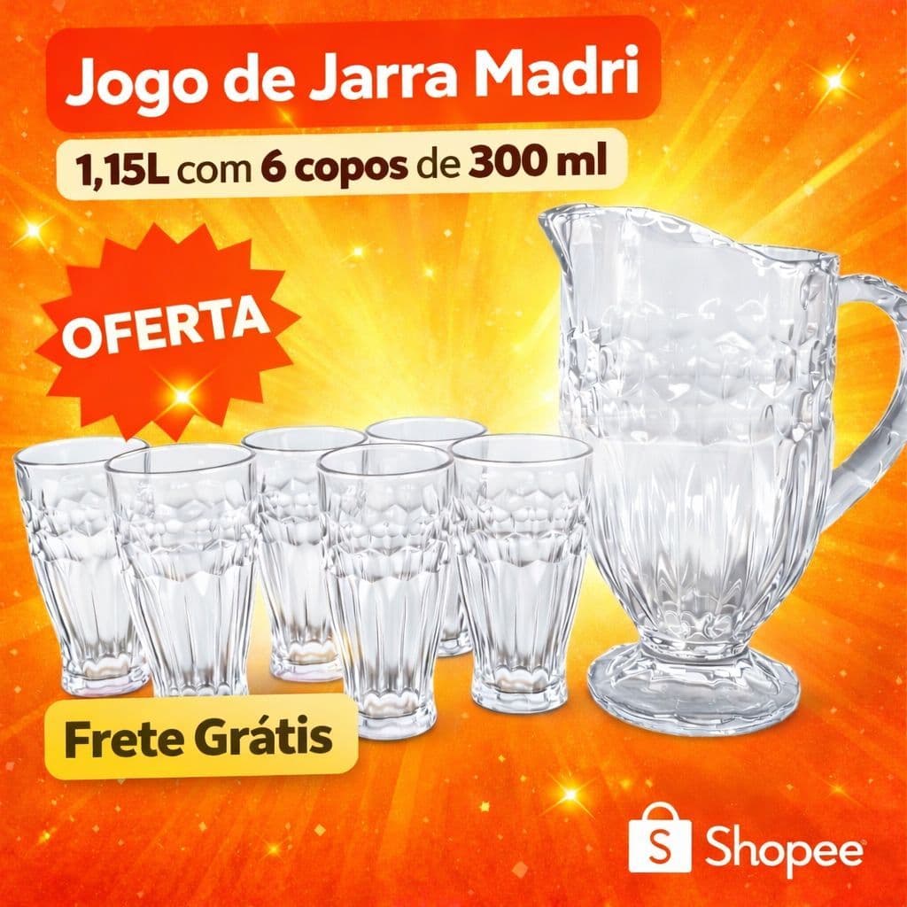 Jogo de Jarra Madri 1,15 L com 6 Copos 300 ml