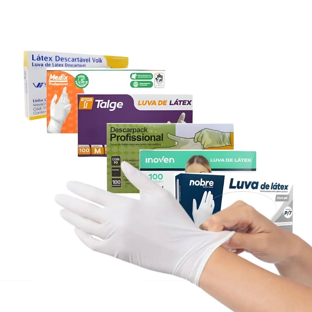 Kit 300 unidades Luvas de Latéx Com Pó Descartável Profissional Tamanho Resistente Branco PP P M G