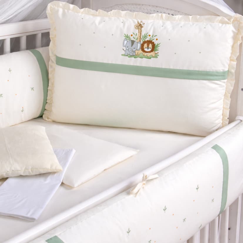 Kit Berço Menino Safari Verde 10 Peças com Mosquiteiro - Enxoval Completo Lançamento Brubrelel