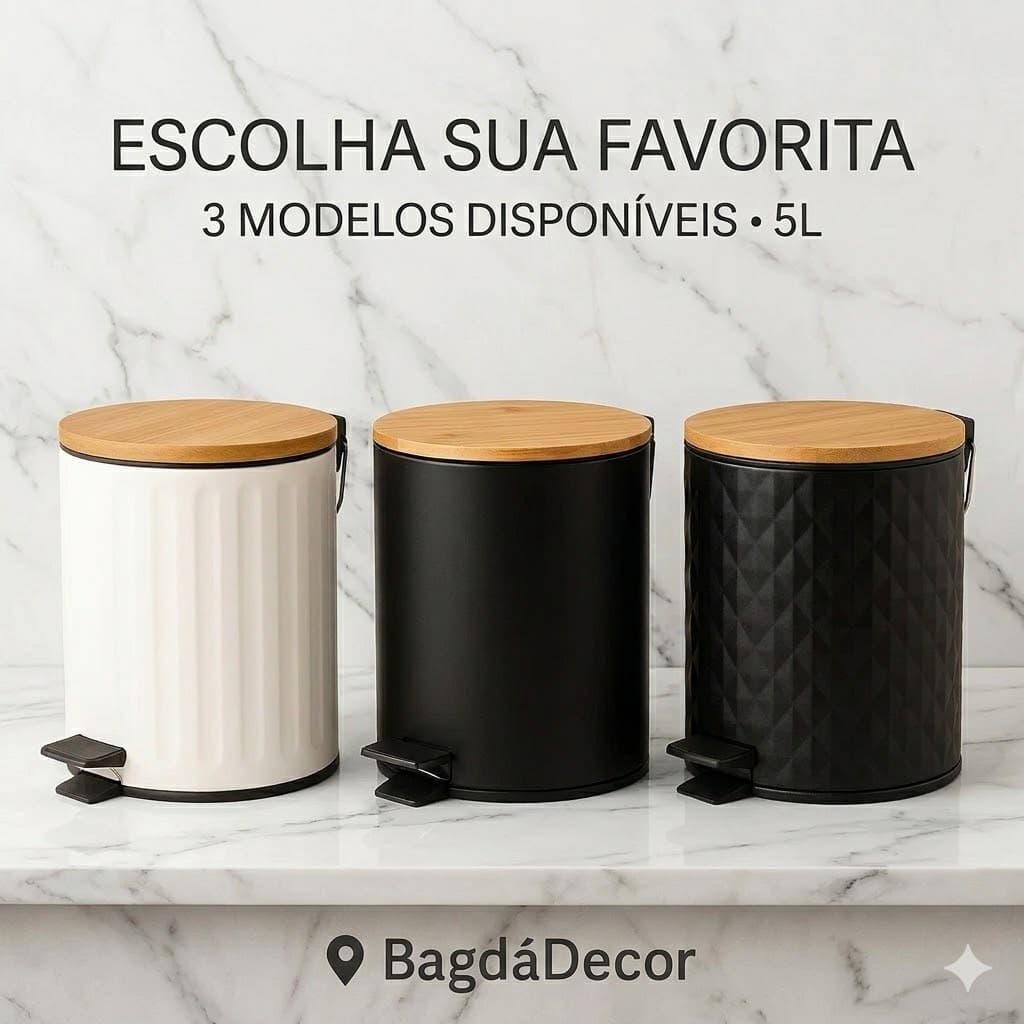 ✅ Lixeira com Pedal 5L Tampa Bambu | Estrutura em Ferro | Design Moderno p/ Banheiro e Cozinha🔝