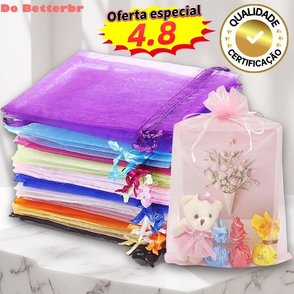 Kit 50/100 Un Saco Saquinho Organza Tule Saquinho 7x9 9x12 10x15 Festa Casamento Saco Sacolas de presentes de Natal