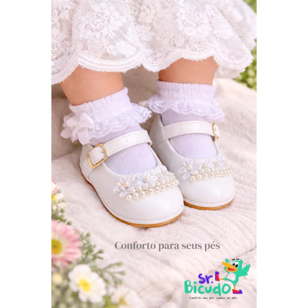 Sapatilha Feminina Infantil Bebê perolas Flores
