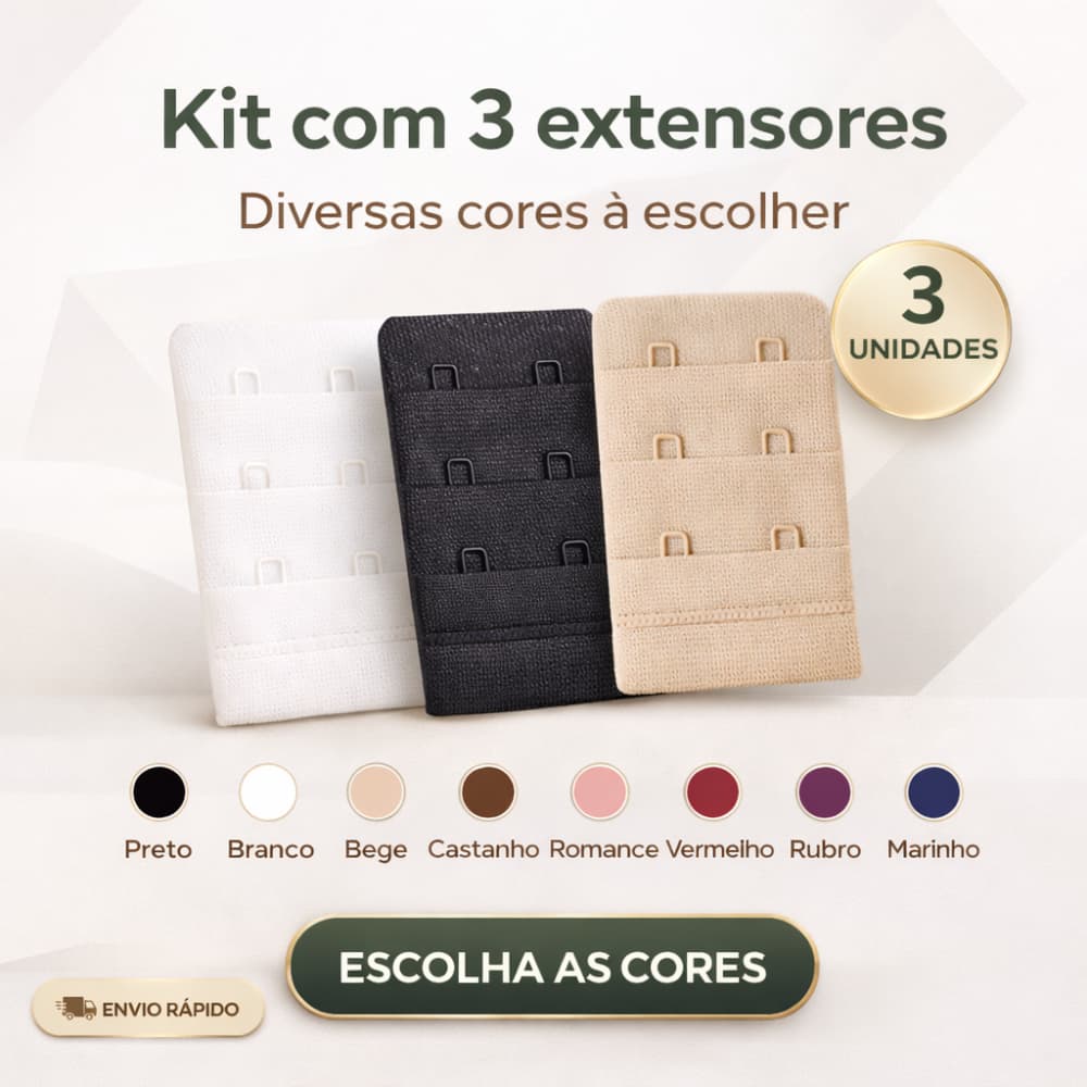 Kit com 03 extensor de sutiã prolongador de sutia colchete 3 regulagens extensor com dois ganchos