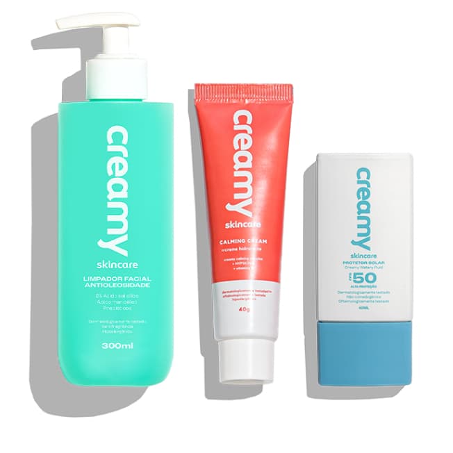 Kit Calming Cream + Protetor Solar Watery Fluid FPS 50 + Limpador Antioleosidade