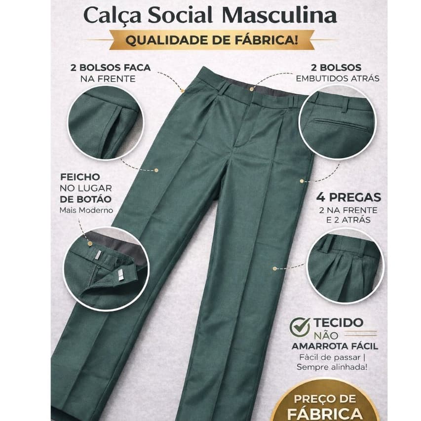 Calça Social Masculina Tradicional Tamanho 36 ao 50 Oxford Trabalho e Eventos Reta