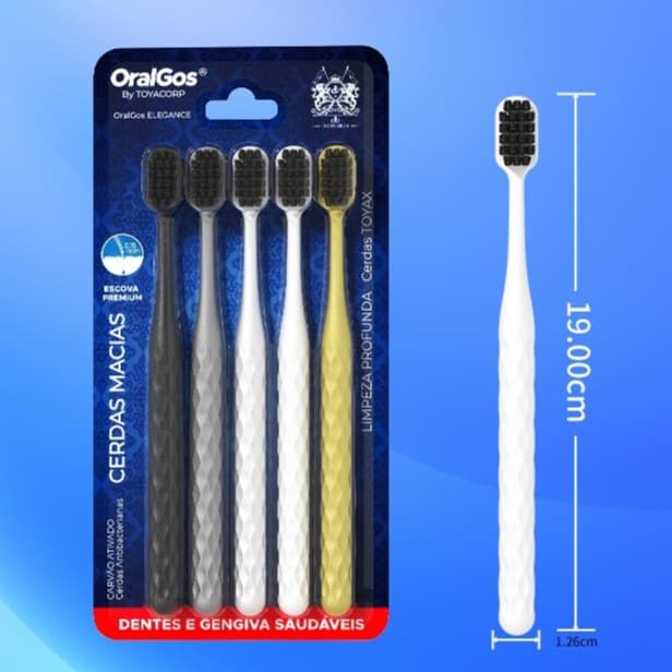 OralGos Escova de dente adulto | Cerdas macias | Design ergonômico | 5 unidades