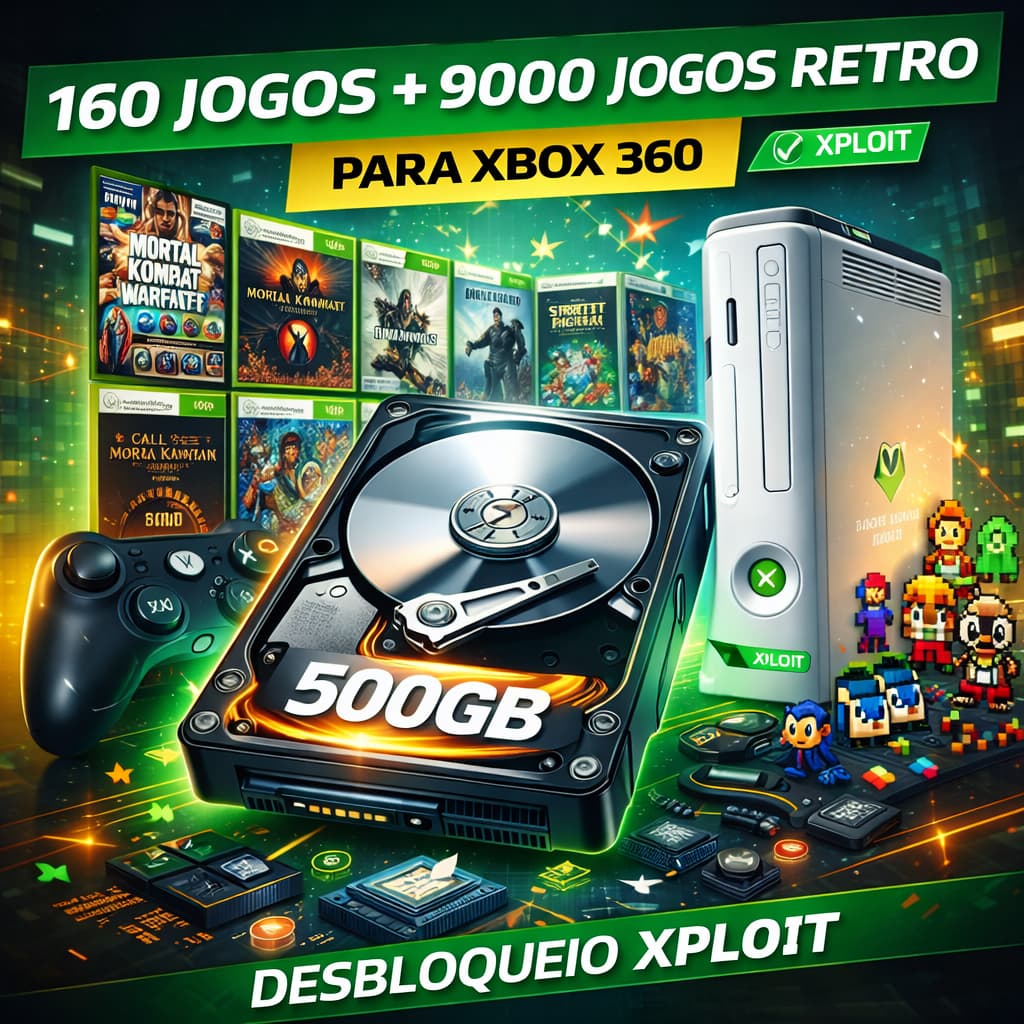 Hd 500 Gb 160 jogos + 9000 Jogos retrô Para Xbox 360 Rgh
