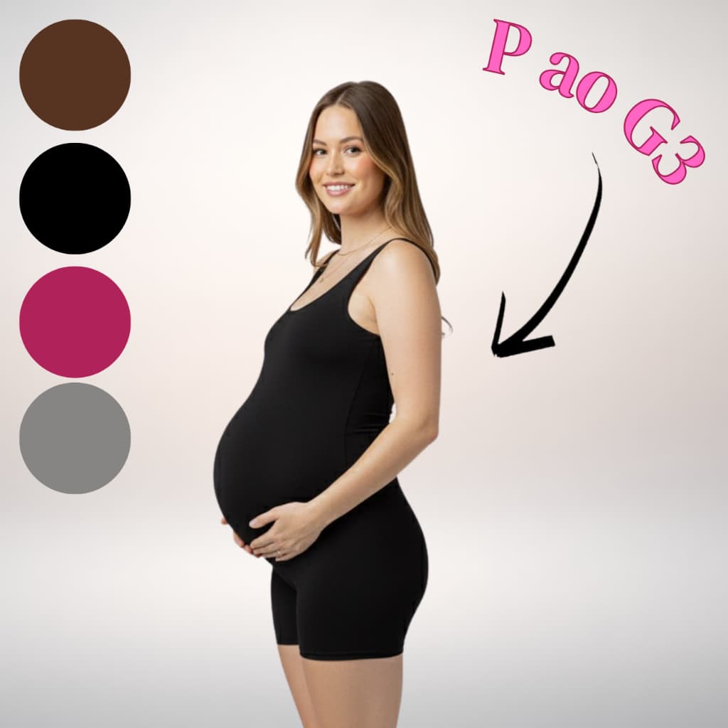 Macaquinho Feminino Gestante Confortável Suplex Casual Gravidas Pós Parto Slim Alta Compressão