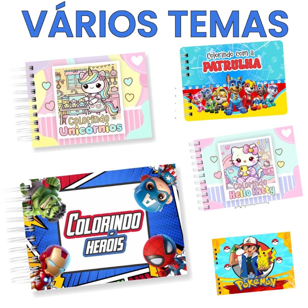 Livro de Colorir - Capa Dura - 50 Folhas- Herois - Hello Kitty - Patrulha Canina - Naruto - Harry Potter - Unicornio