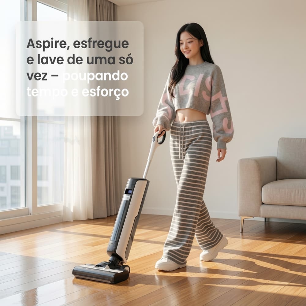 máquina de limpeza 3 em 1: aspiração, esfregament secagem ajuste automático da sucção; bateria de alta capacidade bivolt