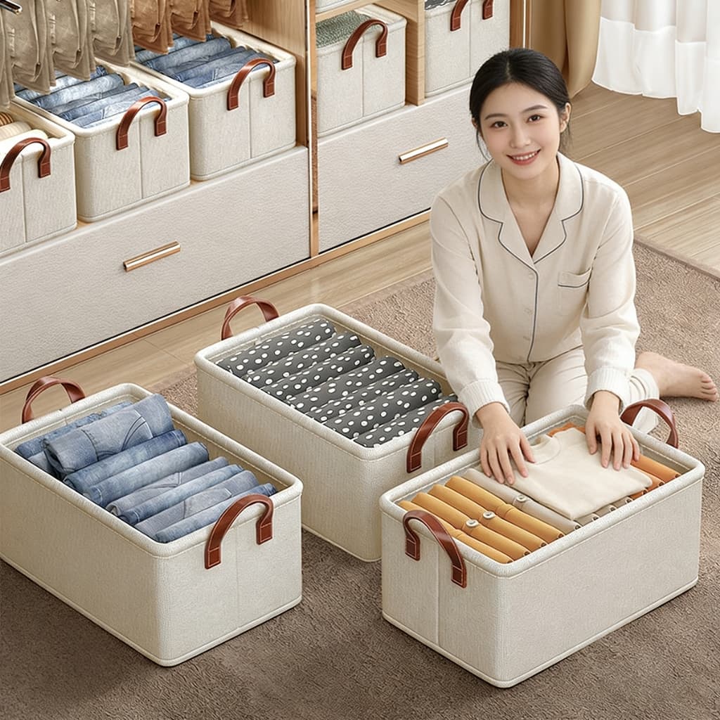 Conjunto de 4 Caixas Organizadoras com Gaveta Cesta de Armazenamento para Roupas