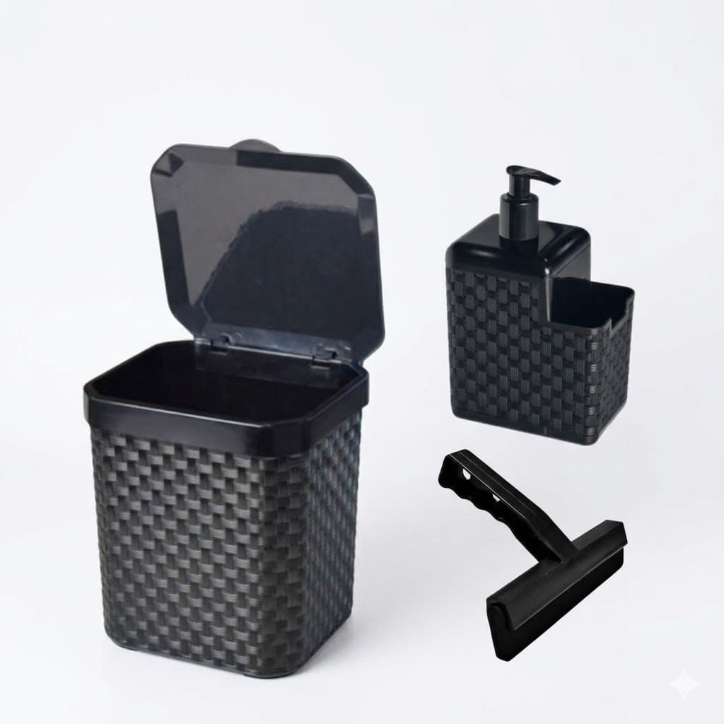 Kit Lixeira Pia 5 Litros + Porta Detergente Sabão + Rodinho de Pia Kit Cozinha 2/3 Peças