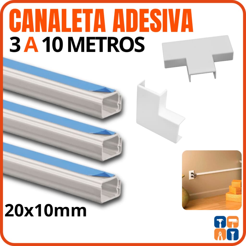 Canaleta para Fio Organizador Cabo 3 Metros Canaleta Adesiva Retangular Cotovelo Emenda Esconde Fio