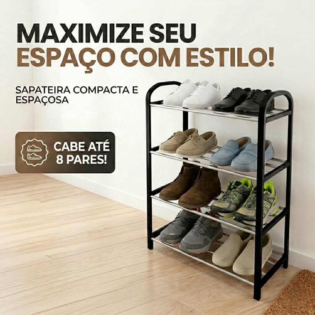 Sapateira Plástico e Metal com 4 Níveis para 8 Pares de Sapatos