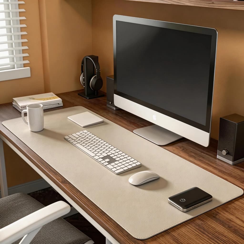 Desk Pad Mouse Pad Gamer Grande Couro Sintético Feltro Costurado