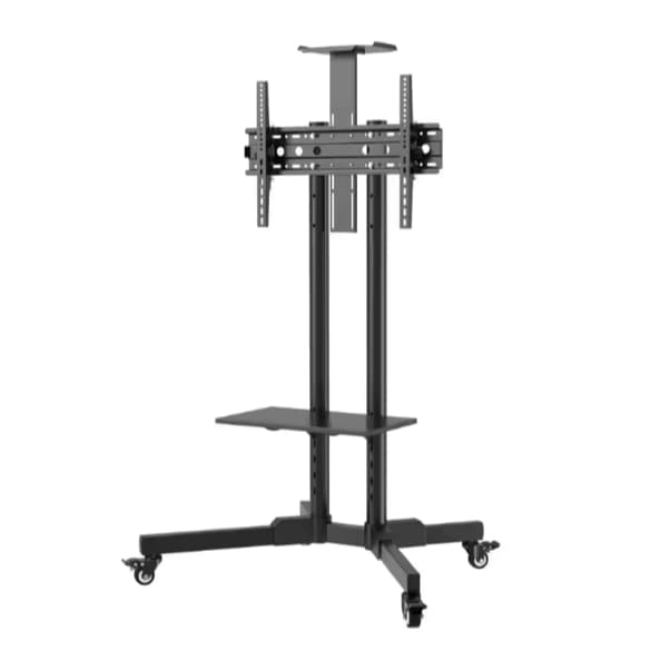 Suporte de TV de Chão Pedestal Ajustável Universal 32 a 75 Pol Rodízios Estável Altura Regulável