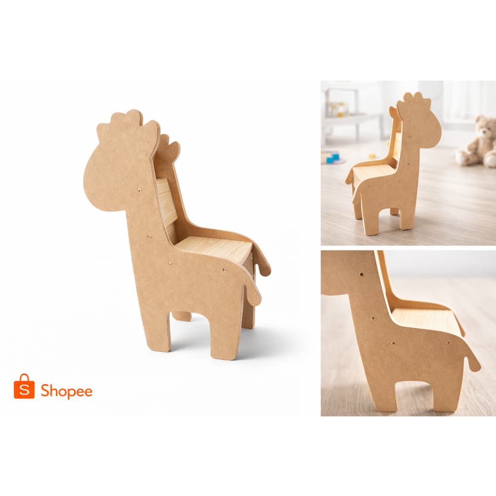 Cadeirinha Girafa Assento Infantil Para Crianças Em Madeira