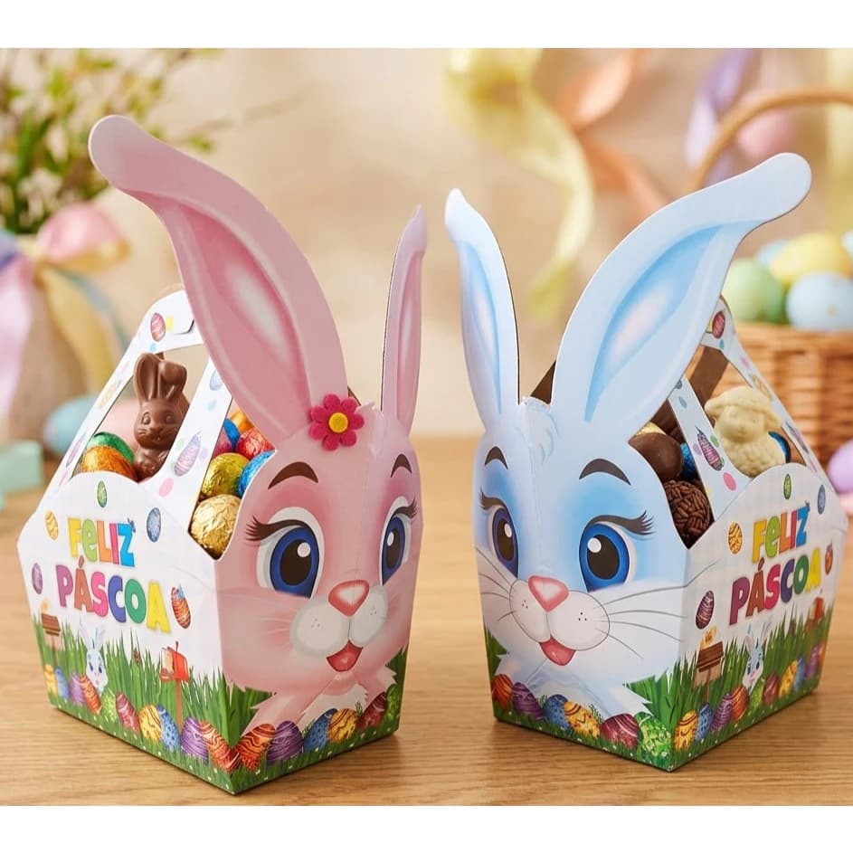 Cesta de Pascoa Coelhinho que Vira Mascara Pascoa Encantada