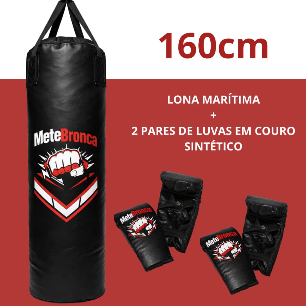 Saco de Pancada 160cm Boxe Muay Thai + 2 pares de luvas Mete Bronca