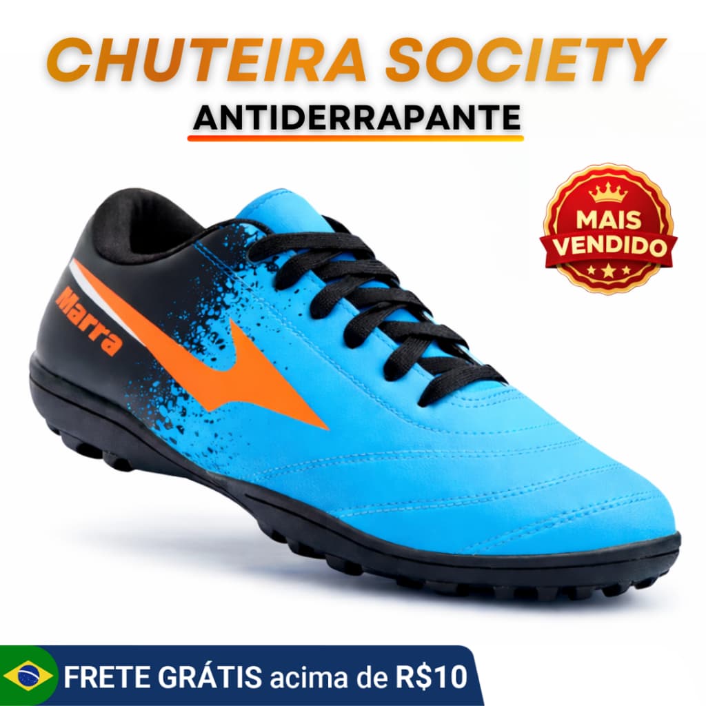Chuteira Society Masculina Leve Resistente Tração Máxima Várias Cores do 34 ao 43 Envio Imediato