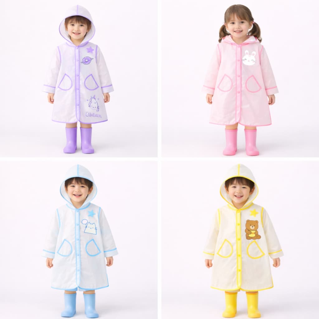 Capa de Chuva Infantil Criança Transparente com Capuz e Bolso Menina Menino 4 cores Roxo Rosa Azul Amarelo Impermeável