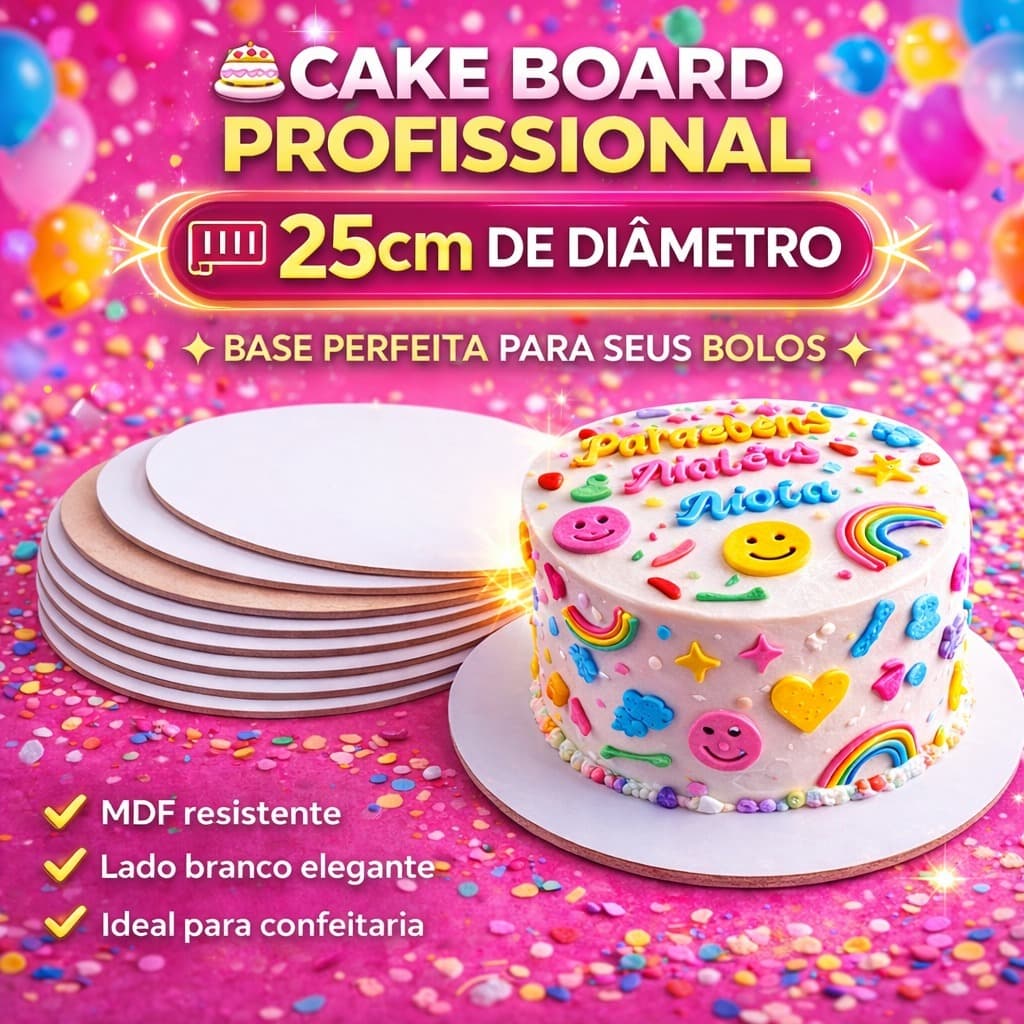 kit 10 Cake Board 25cm Mdf Confeitaria Festa Frios Cakeboard Tabuleiro Bolo Supla