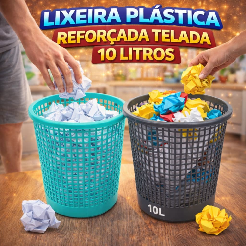 Cesto Telado Lixeira Plástica 10L Multiuso Escritório Banheiro Quarto Organizador Lixeira Plástico Resistente