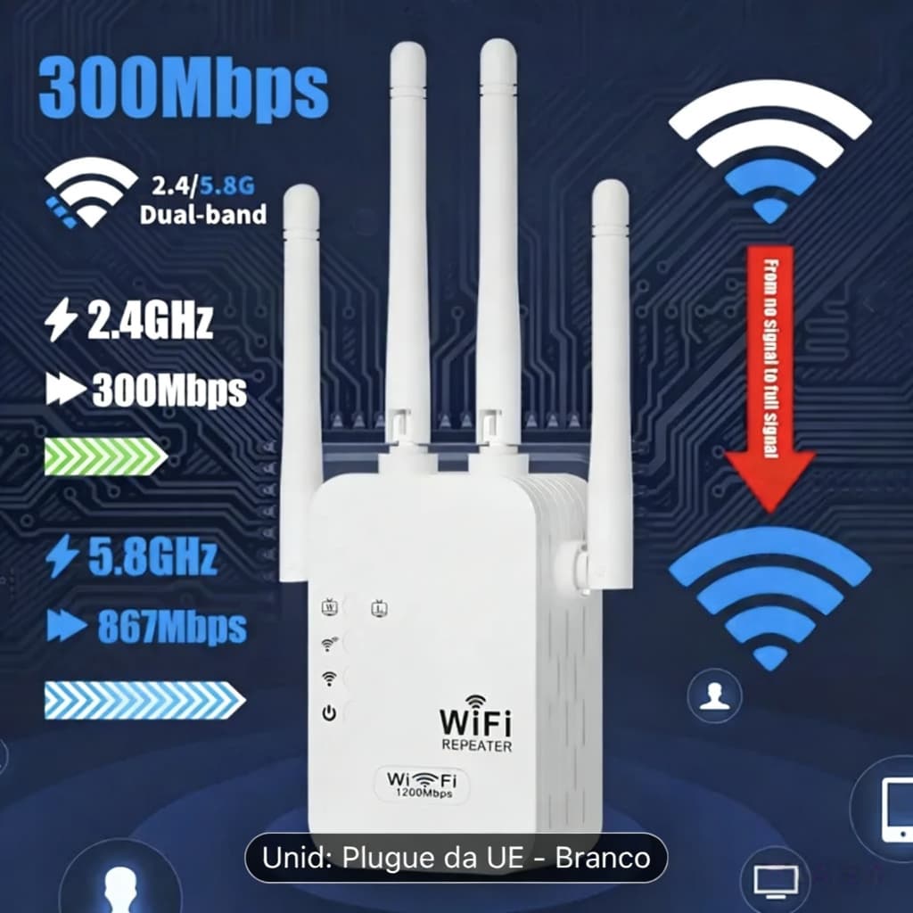 Repetidor Wi-Fi 4 Antenas 300Mbps Amplificador de Sinal Cor Branco Ideal para Casa e Escritório G8