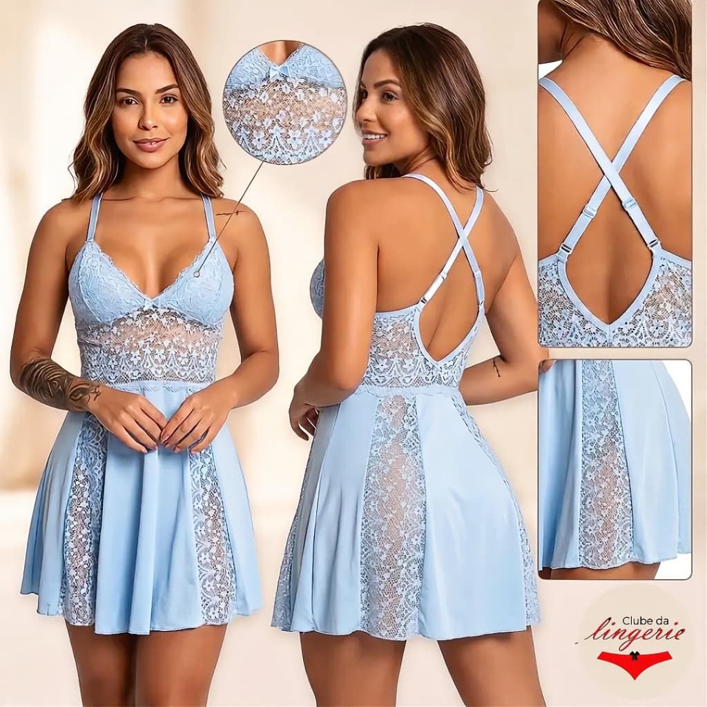 Camisola Sexy Feminina P ao 54 Renda Microfibra Sem Bojo Sensual Cruzado Nas Costas Ref Bonita