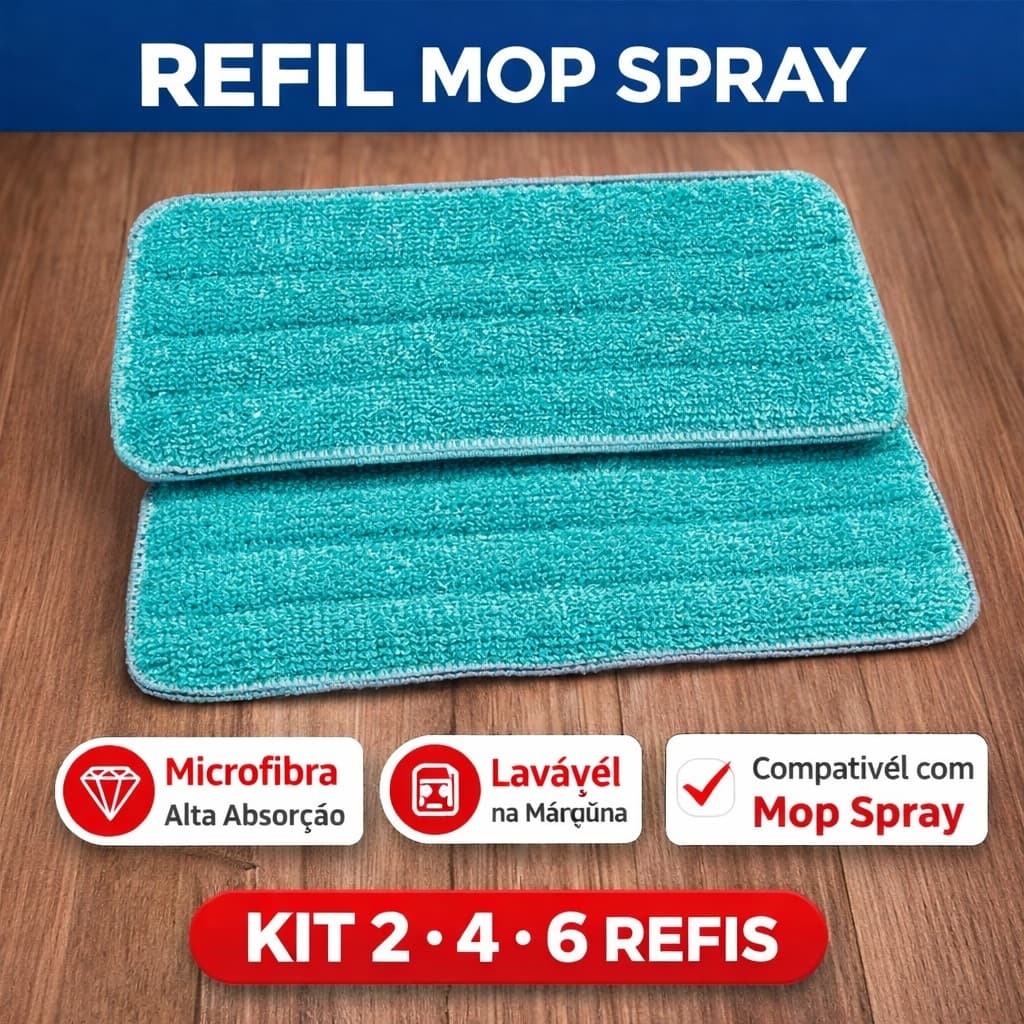 Kit Refil Mop Spray Universal Pano Microfibra Lavável Reutilizável Esfregão