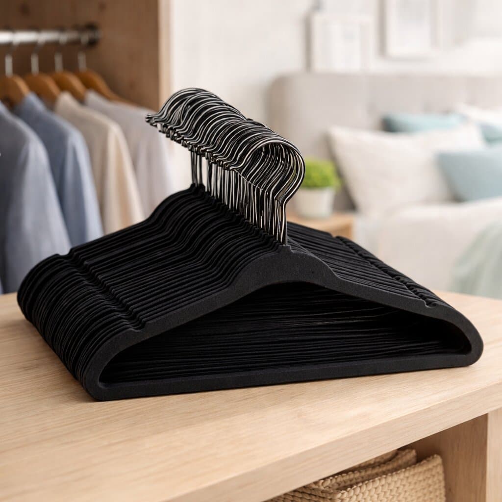 Kit 50 Cabides De Veludo Roupa Antideslizante Slim Adulto Preto