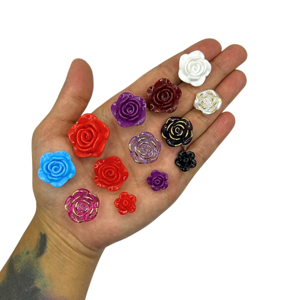 Pingentes de Rosa 18mm/20mm/25mm com Furo Passante para Guias e Bijuterias - 1/5/7/10/50 unidades